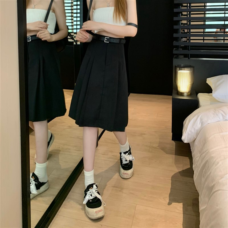 加长版大码百褶裙胖mm灰色高腰a字中裙遮肚子遮胯小众西装半身裙