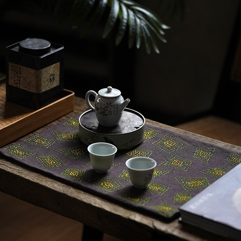 钟声刺绣锁住五彩斑斓手工刺绣彩色茶席置物茶垫家用餐桌布艺茶席