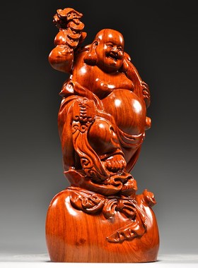 花梨木雕弥勒佛像摆件实木质雕刻笑佛木头家居客厅玄关红木工艺品