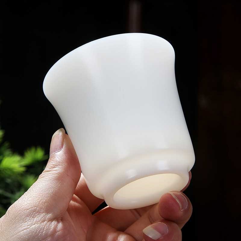 冰种玉泥素烧白瓷茶杯羊脂玉主人杯单杯陶瓷茶具个人品茗男女专用
