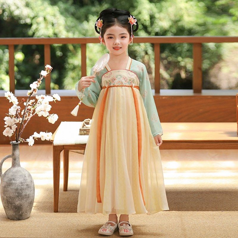 汉服女童秋季2024新款儿童古风新中式古装连衣裙小女孩国风表演服