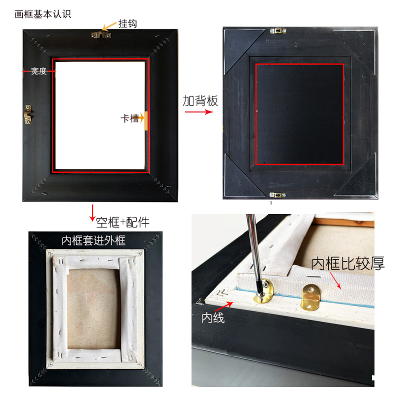 新中式 实木圆形画框 现代简约 金色相框 框宽度11cm 厚度4.5cm