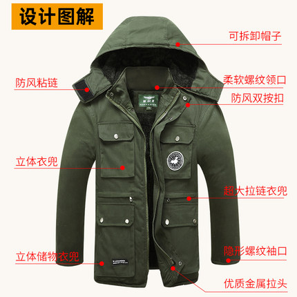 冬季加绒迷彩棉衣男加厚棉袄冷库棉服防寒保暖棉大衣中长款军大衣