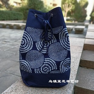 乌镇特色蓝印花布双肩包民族风百搭休闲布包旅游包简约学生双肩包