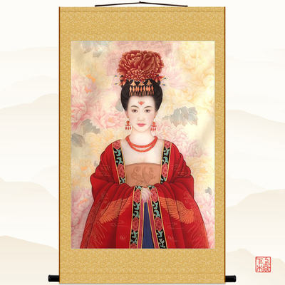 女皇帝武则天画像挂画 仕女美x女书房客厅装饰画卷轴画 复古丝绸