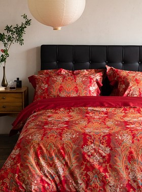 云缇中式婚庆六件套纯棉结婚z礼物红色喜被乔迁婚房牀上用品