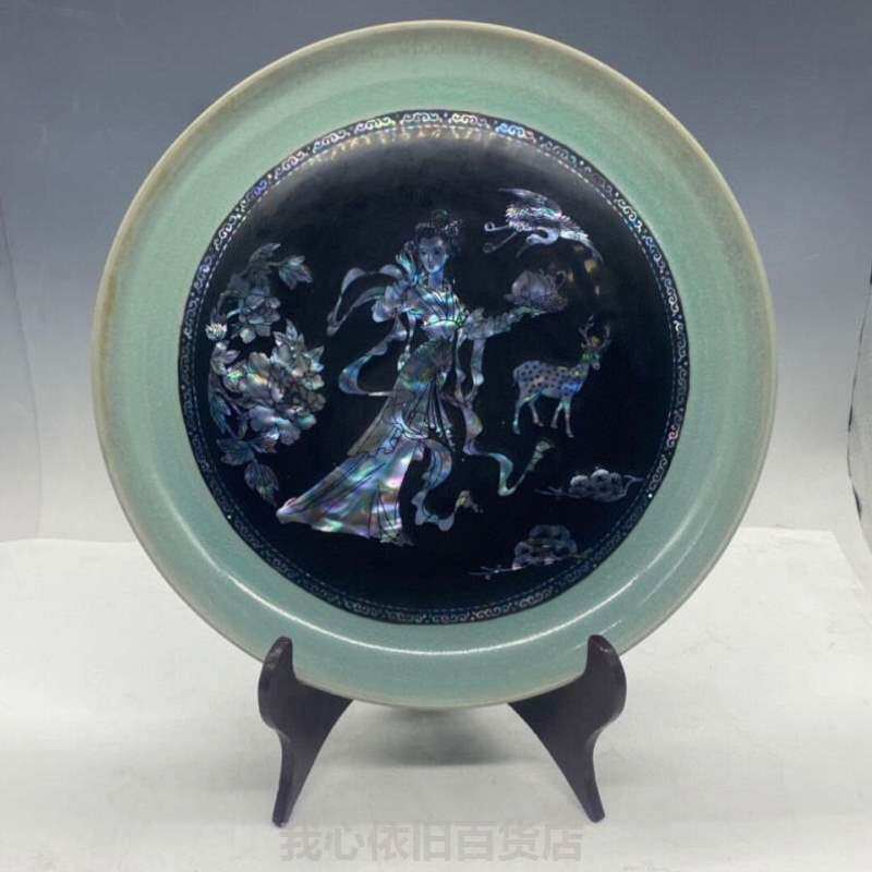 速发宋官窑汝瓷《麻姑献寿》赏盘全品收藏古玩古瓷老物件