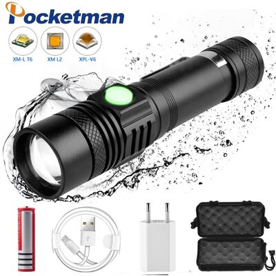 网红5000LM Led flashlight USB torch Zoomable 18650 Bicycle L