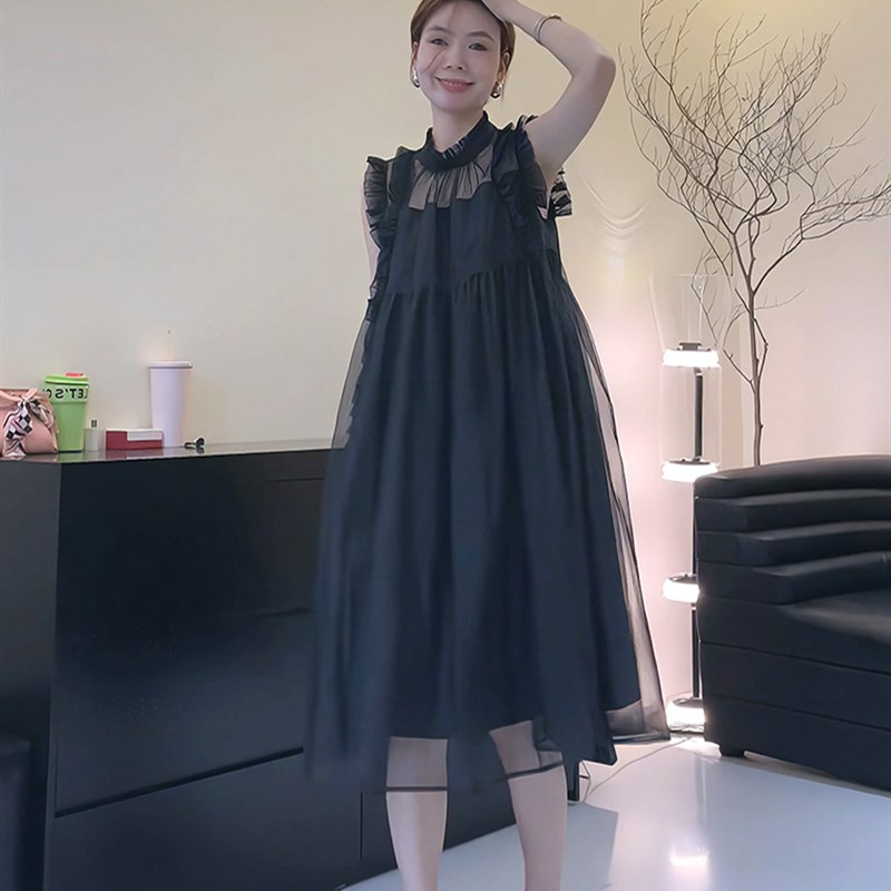 韩版夏装新款小个子甜美小清新纯色无袖宽松显瘦连衣裙短裙女潮