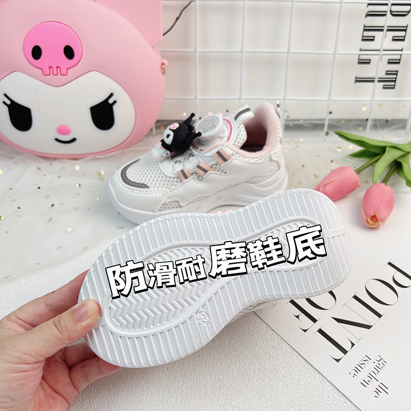 女童鞋子旋转钮扣运动鞋免系鞋带春秋儿童按钮跑步鞋轻便透气减震