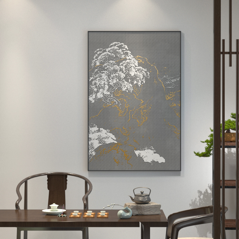 新中式客厅现代装饰画竖版写意国画山水大幅室内背景墙壁玄关挂画图片