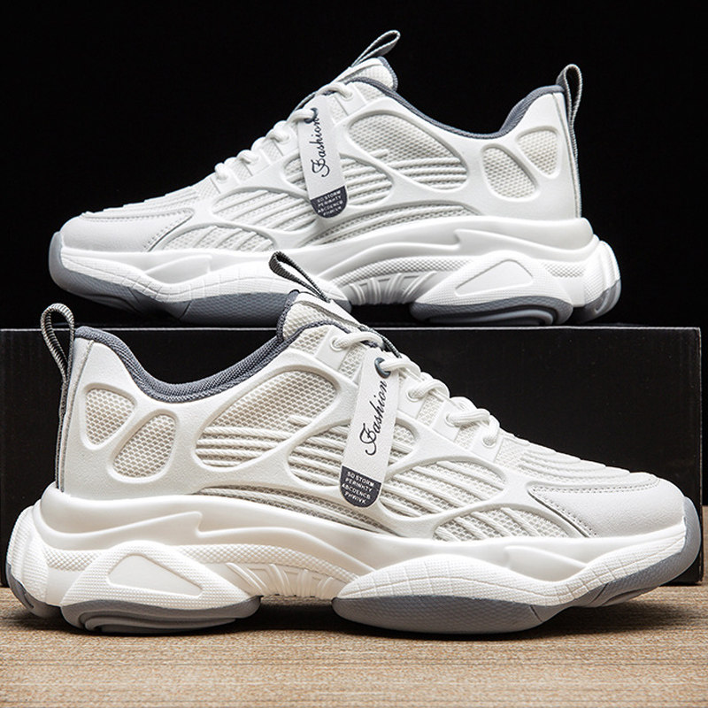 白色运动鞋男夏季透气老爹鞋薄款特大码男鞋网面青年休闲跑步鞋