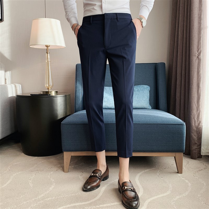 夏季新款时尚九分西裤男修身小脚9分休闲裤子Q男韩版潮流帅气百搭