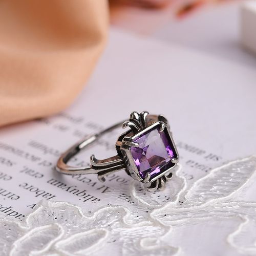 天然紫水晶刻面方形戒指 活口镶嵌 D112