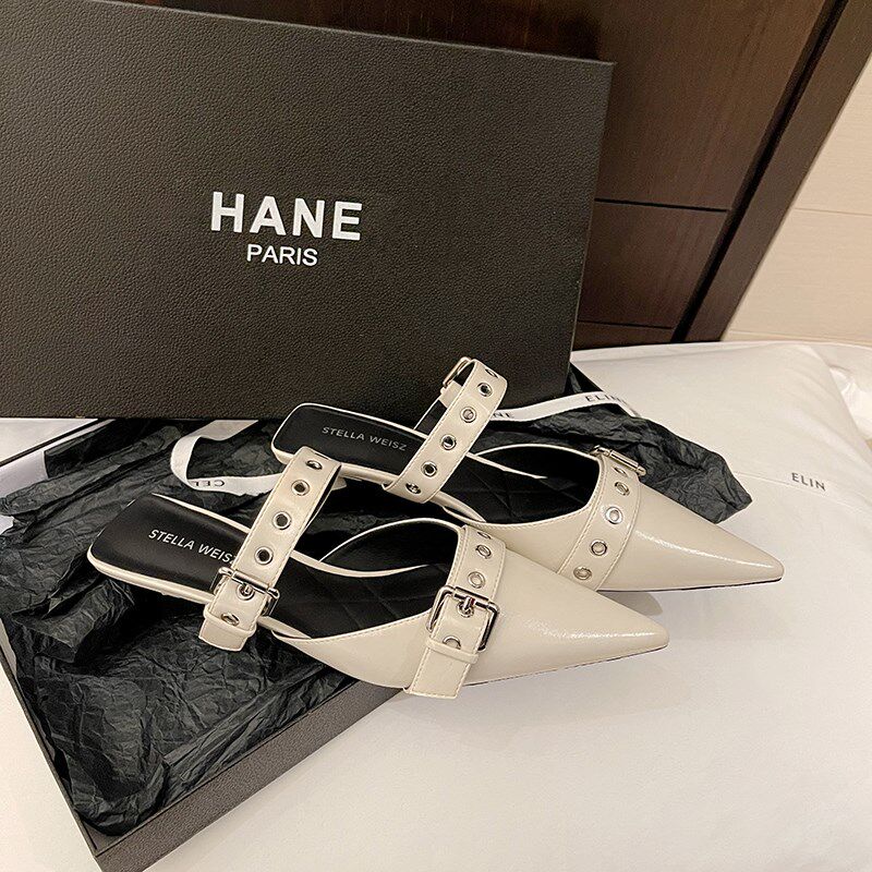 传祺女鞋~尖头细跟m单鞋女2024新款夏天超软一字带包头凉鞋配裙子