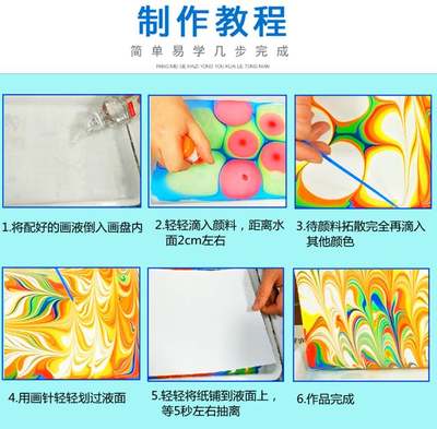 新品水拓画套装水括画水影画工具材料儿童颜料初学安全画画拓印湿