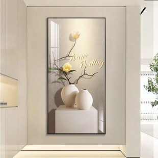 侘寂风玄关装饰画现代简约走廊过道挂画花瓶摆件墙画正对门壁画