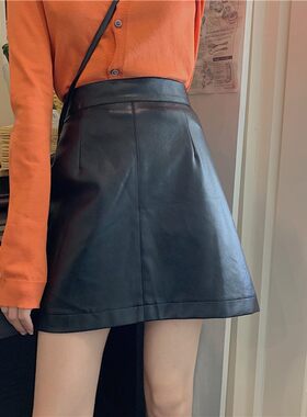 大码半身裙pu皮裙女2021春秋胖妹妹复古包臀显瘦a字Y裙学生短裙子