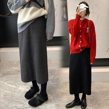 小个子孕妇装半身裙秋冬季2024新款针织包臀后开叉裙中长款孕妇裙
