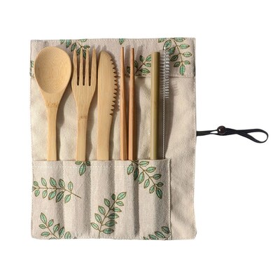 Travel-Cutlery-Set Bamboo Zero-Waste Utensils Wooden Eco-Fri