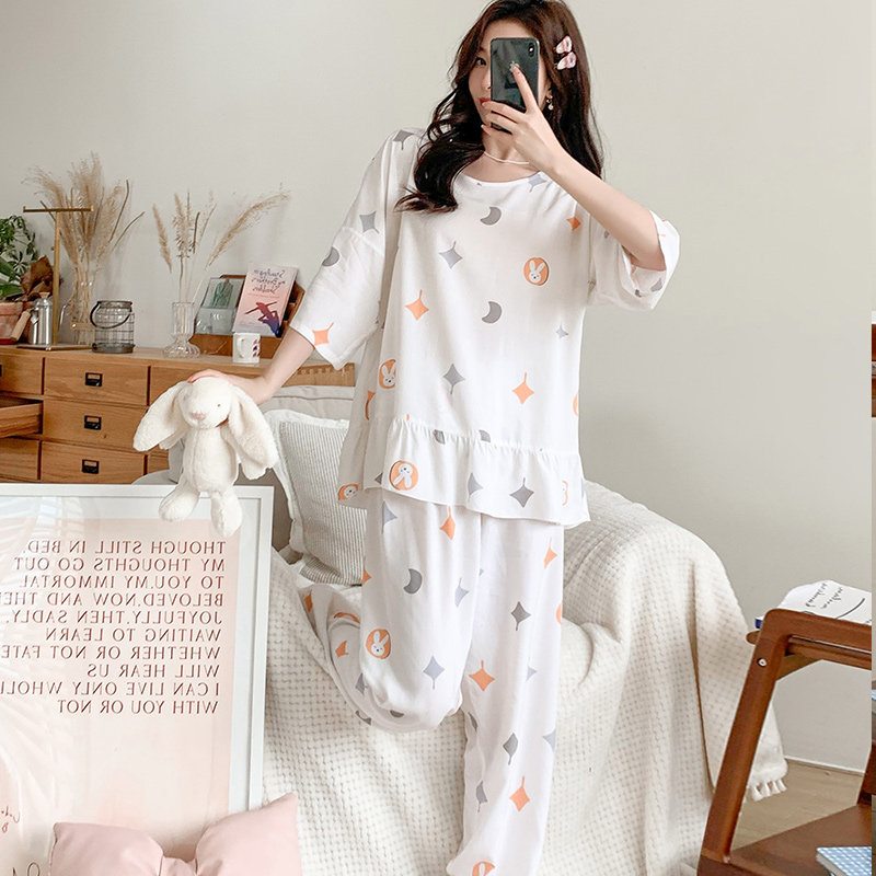 棉绸睡衣女春夏季薄款人造棉家居服高级感中袖长裤可外穿绵绸套装,女士内衣/男士内衣/家居服,睡衣/家居服套装,淘宝优惠券,粉丝福利购,淘宝优惠卷