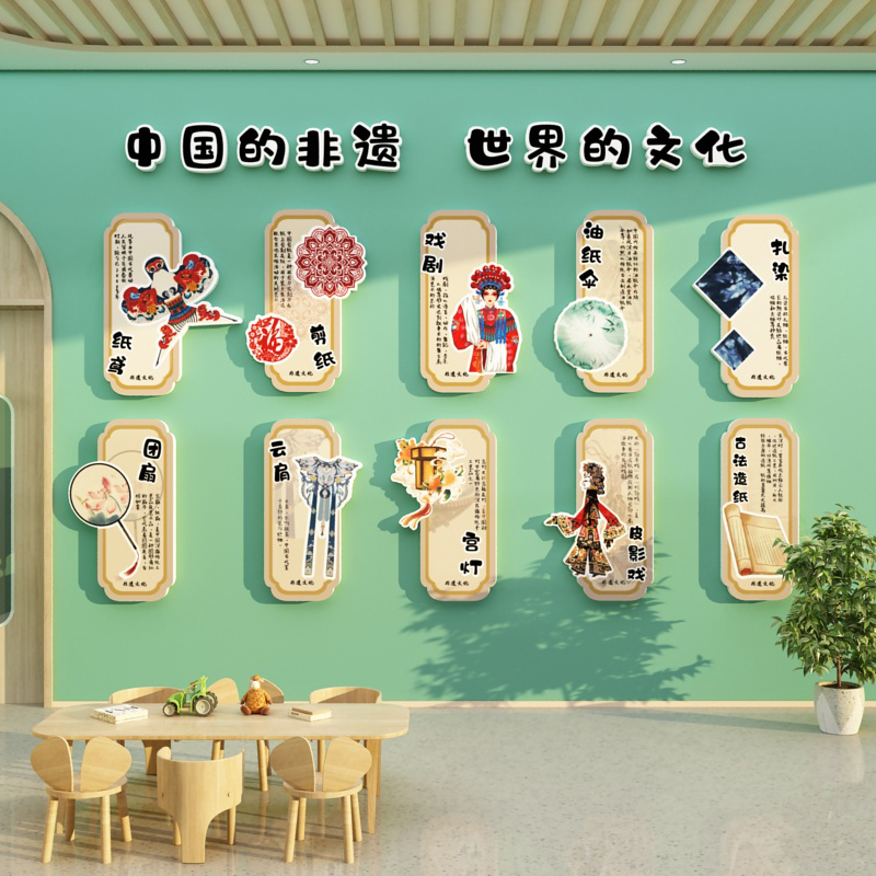 传统非遗幼儿园墙面装饰环创主题成品布置材料布置楼梯走廊文化贴