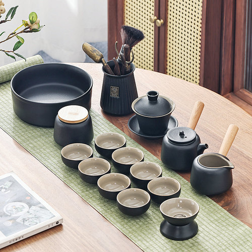 黑陶功夫茶具套装家用简约客厅办公室侧把茶壶盖碗茶道便携包日式