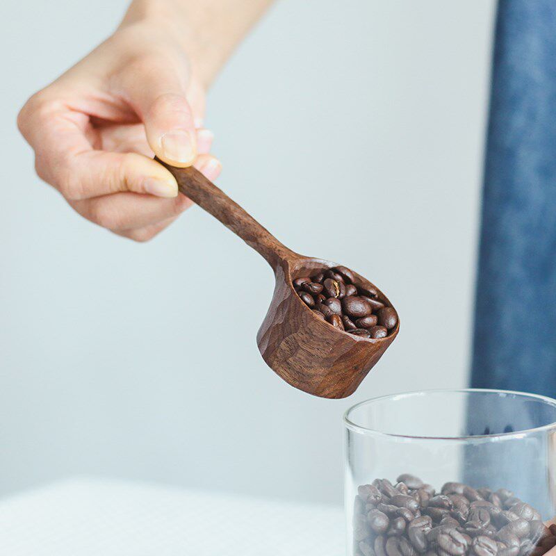 手工黑胡桃木锤纹咖啡豆量勺实木勺调味勺咖啡粉定量木勺烘焙量匙