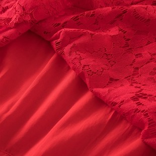 夏季 妈妈夏装 连衣裙女2024新款 蕾丝短袖 度假红色长裙子潮 胖mm大码