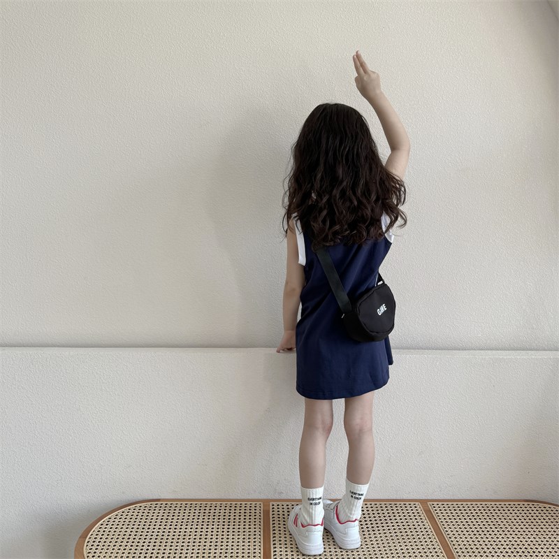女童运动风T恤裙2024新款韩版洋气小女孩中长款休闲拼色连衣裙潮