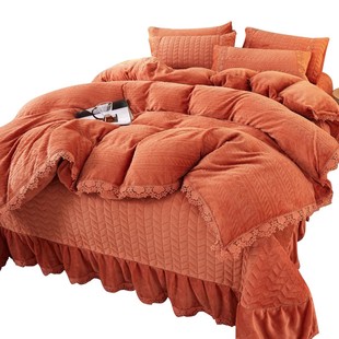 欧式 珊瑚绒夹棉床单纯色法兰绒床上用品 加厚牛奶绒床盖四件套冬季
