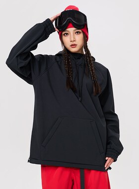 【】滑雪卫衣男女款单板加绒保暖防水防风滑雪服上衣黑白帽衫