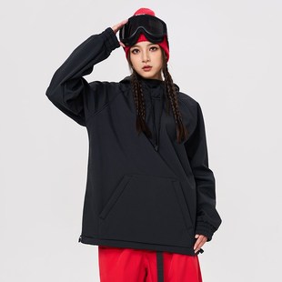 【】滑雪卫衣男女款单板加绒保暖防水防风滑雪服上衣黑白帽衫