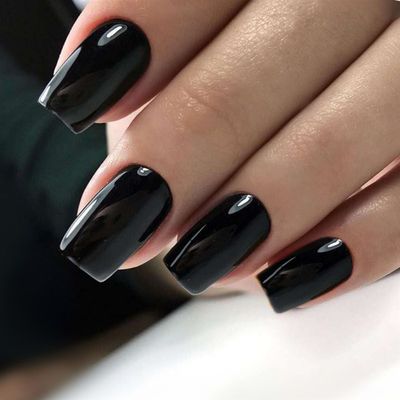 极速24Pcs Glossy Black Long Press On False Nails Lady Artifi