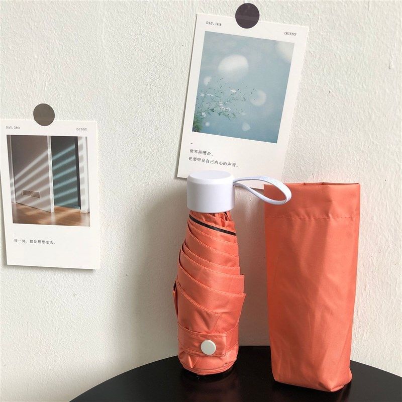 新品彩糖果系ins简约伞迷你y五折黑胶折叠伞小清新遮阳防晒口袋伞