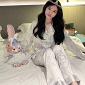 高级感宽松外穿家居服套装 冰丝睡衣女夏款 长袖 长裤 2024新款 春秋季