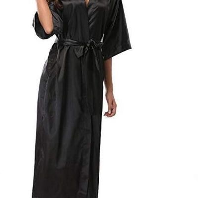 推荐Silk Satin Long Robe Kimono Bath Robes women Sexy Bathro