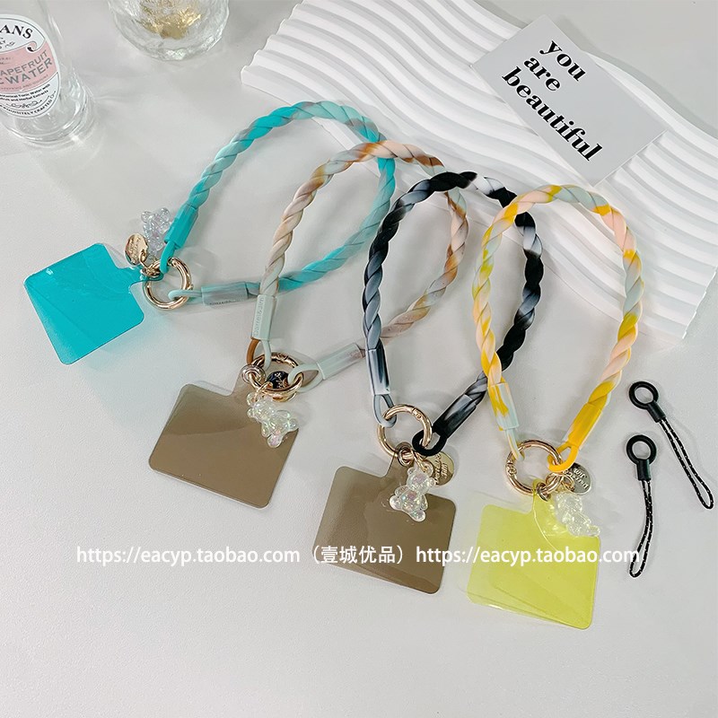 撞色彩色硅胶手机挂绳手提绳创意夹片手I机链挂件防摔防滑短款挂