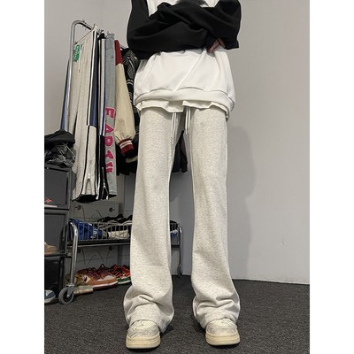 花灰色美式卫裤男夏季hiphop垂感微喇裤子加长款高个子直筒运动裤