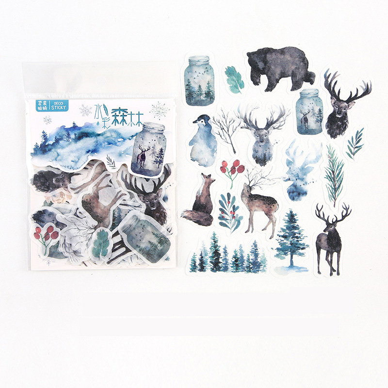 极速40 pcs /Pack Watercolor Forest Animals Adhensive Sticker