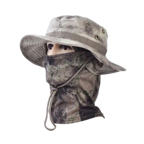 迷彩奔尼帽冰丝围脖套装圆边帽户外登山训练钓鱼遮阳渔夫帽子头巾
