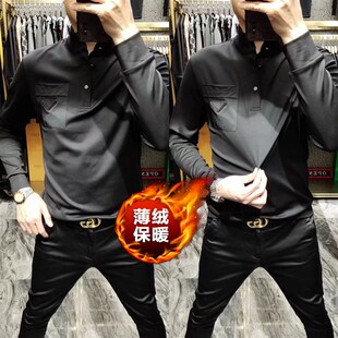 2023秋季男士新款立领T恤男春秋黑色男式潮流时尚长袖上衣小衫男