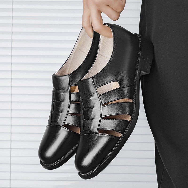 优质2024夏季青年男式凉鞋镂空透气皮鞋中年爸爸包头洞洞鞋,流行男鞋,洞洞鞋,淘宝优惠券,粉丝福利购,淘宝优惠卷