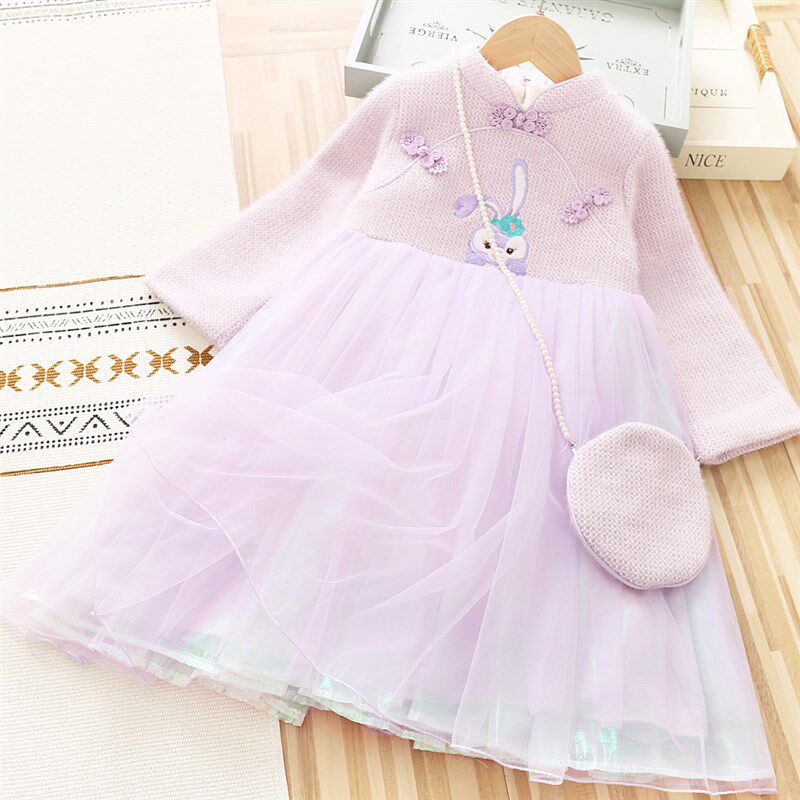 女童秋冬公主裙长袖加绒纱裙加厚洋派裙子中小童洋装子蓬蓬裙子