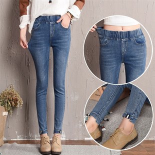 显瘦2020春季 修身 款 学生松紧腰小脚长裤 高腰牛仔裤 少女裤 女九分裤