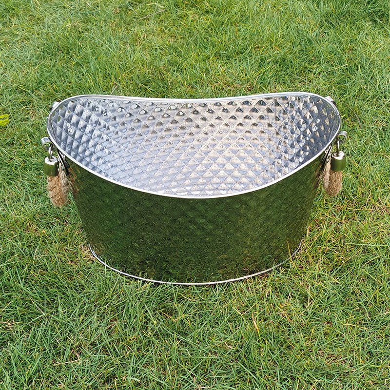 不锈钢锤纹啤酒桶蛋形冰桶中号香槟饮料冰桶大容量麻绳挽手冰桶