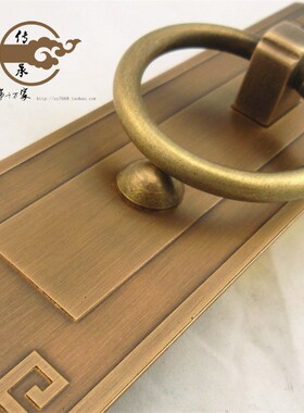 EQ4F加厚中i式纯铜仿古实木大门拉手回纹方形雕刻衣柜门窗黄铜复