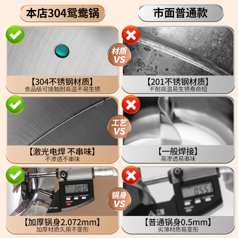 304不锈钢火锅锅商用加厚红汤锅电磁炉专用燃气通用大容量鸳鸯锅