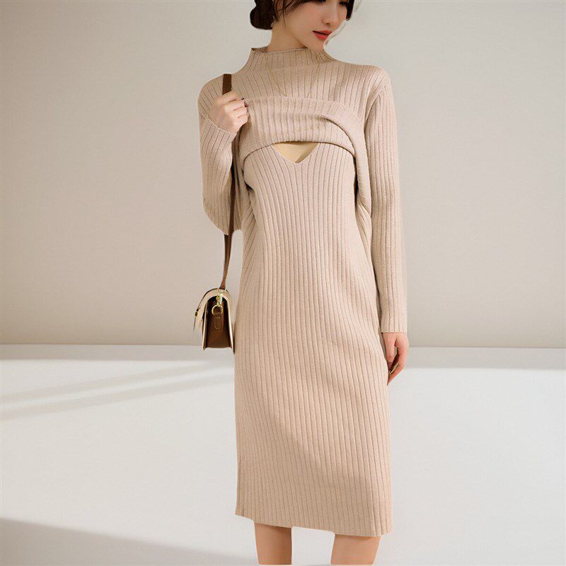 内搭毛衣哺乳打底衫冬季外出辣妈秋冬装穿搭浦乳期喂奶连衣裙衣服