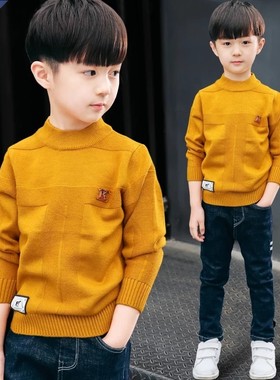 男童圆领毛衣春秋款小男孩套头打底衫洋派秋冬儿童针Z织加绒加厚